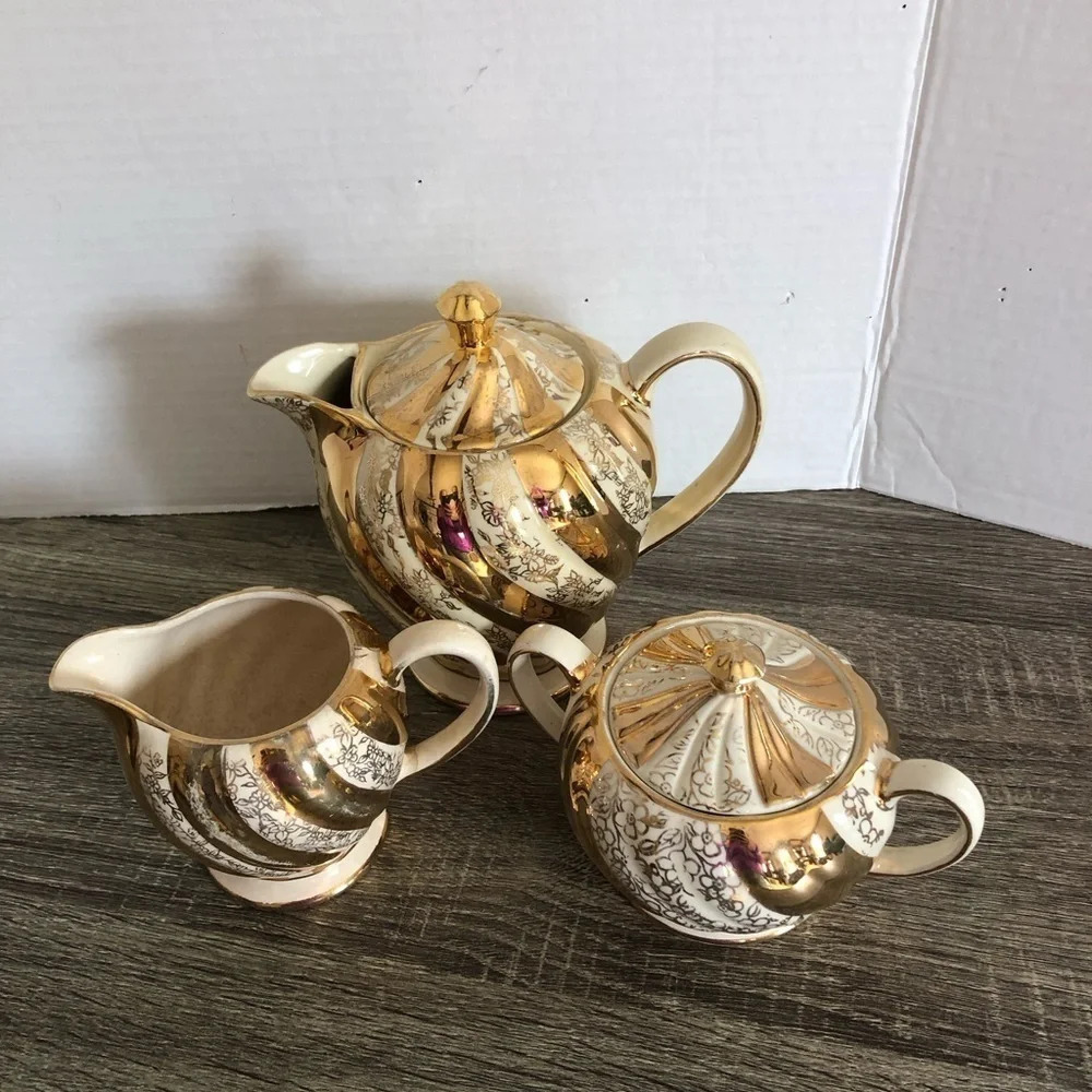 1940s Sadler England Gold Chintz Swirl Tea Set